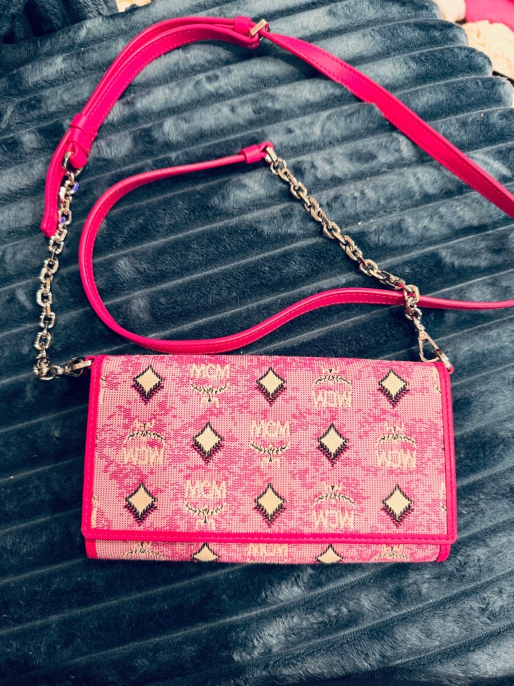 MCM Hot Pink Monogram Crossbody Wallet